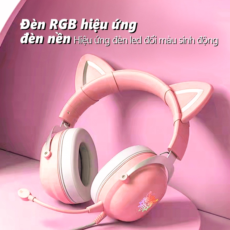 ONIKUMA X11 tai nghe chơi game chụp tai màu hồng với tai mèo có thể tháo rời dành cho PS5, PS4, Xbox