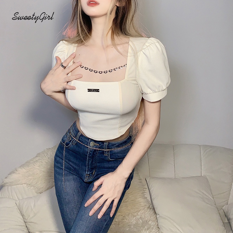 Áo Thun Ngắn Tay Dáng Ôm Cổ Vuông Màu Trơn Thời Trang Dành Cho Nữ 2022