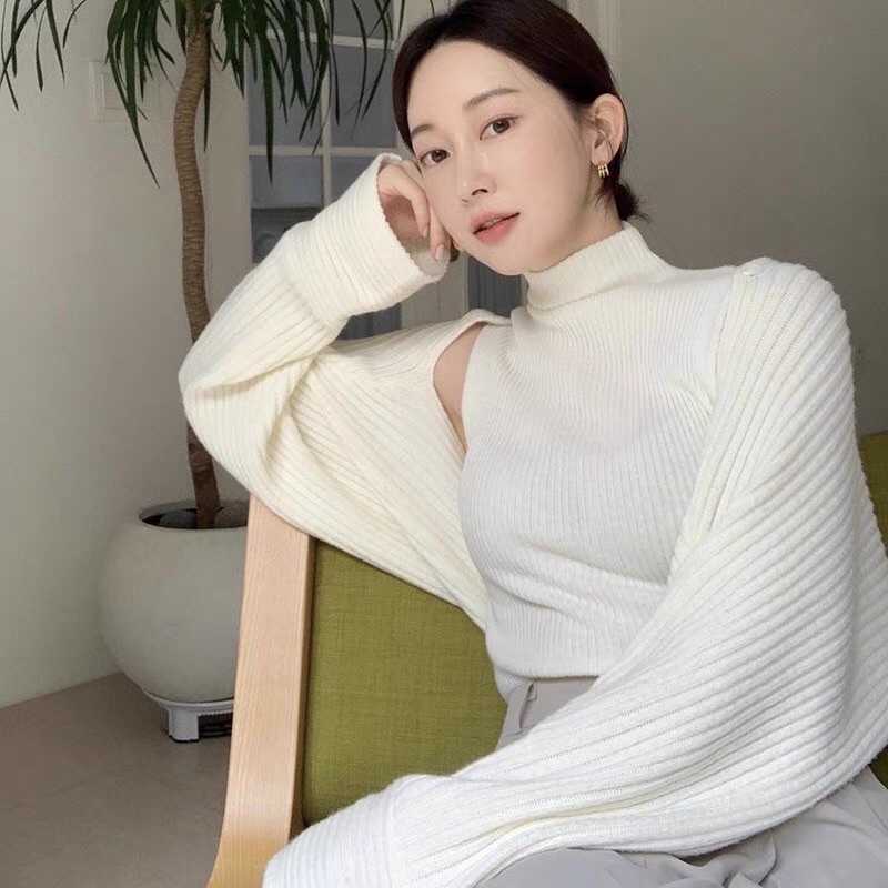 Áo len dài tay kết hợp áo 3 lỗ + áo khoác ngắn len order taobao phong cách Hàn Quốc 2021