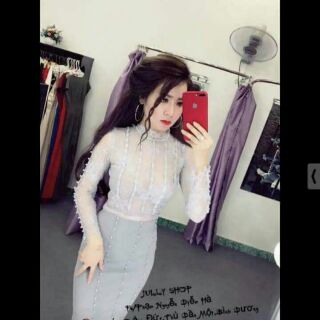 Đầm body ren váy thun đính chuỗi