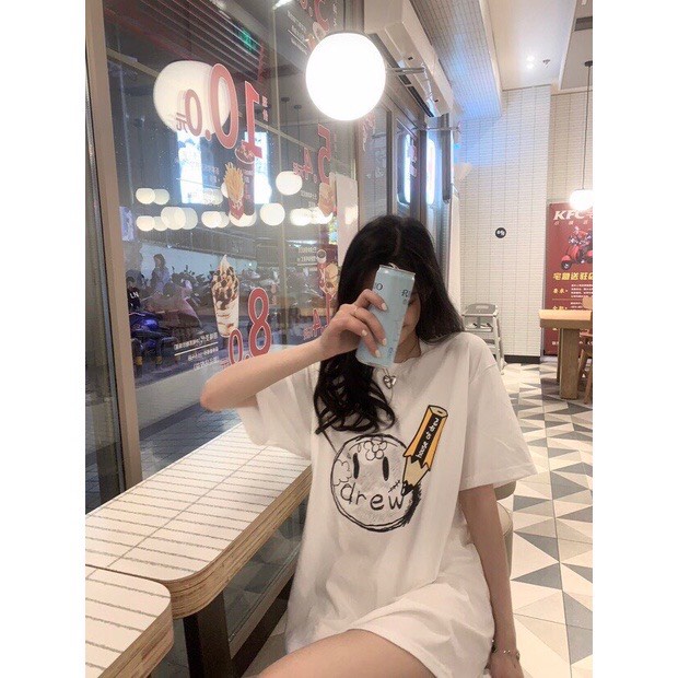 Áo thun tay lỡ DREW bút chì unisex form rộng vải cotton co dãn - áo thun nam nữ