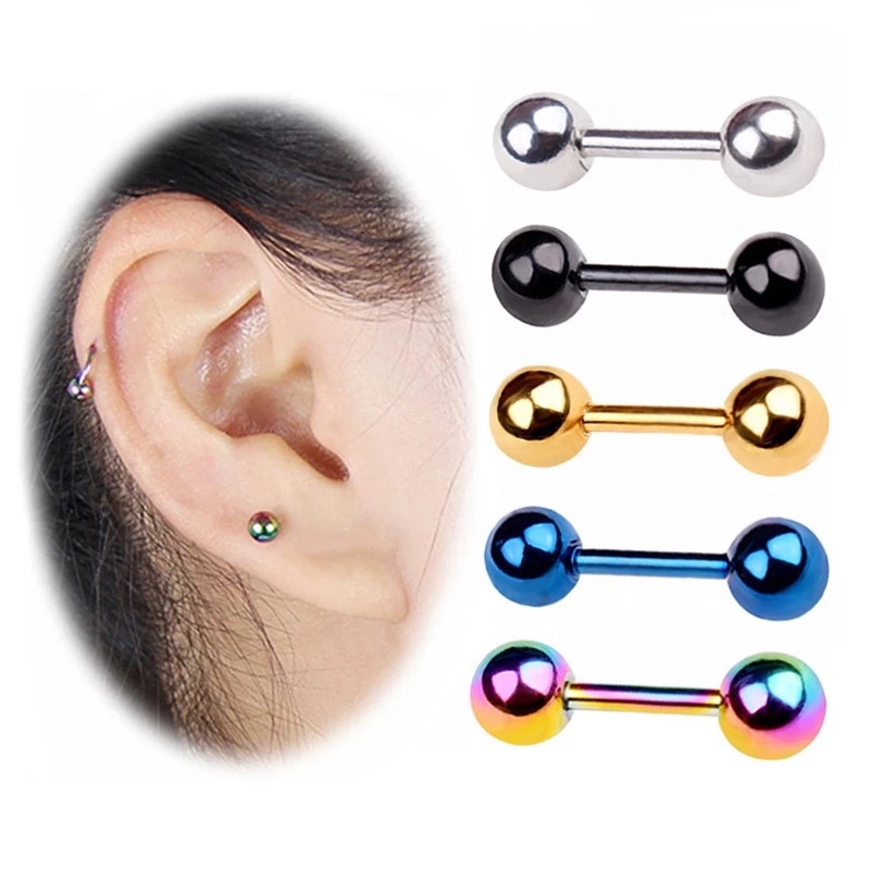 Set 5 Khuyên Tai Thép Không Gỉ Hình Quả Bóng Hai Đầu Thời Trang Unisex