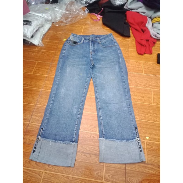 set sơ mi jean ống rộng