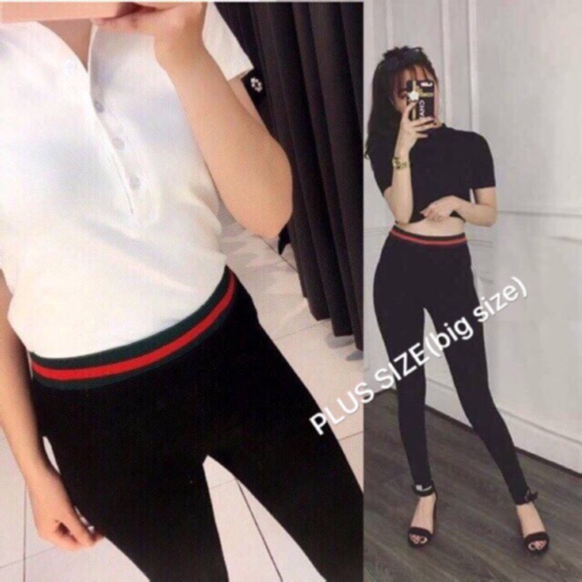 Quần phối lưng Sọc xanh đỏ legging giả jean's