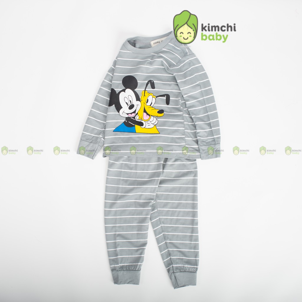 Đồ Bộ Bé Trai, Bé Gái Minky Mom Vải Thun Lạnh Mickey Hoạt Hình, Bộ Dài Tay Cho Bé Mặc Thu Đông MKMTD2167