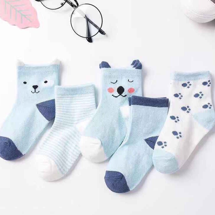 Set 5 Đôi Tất Hình Động Vật Đáng Yêu Cho Bé