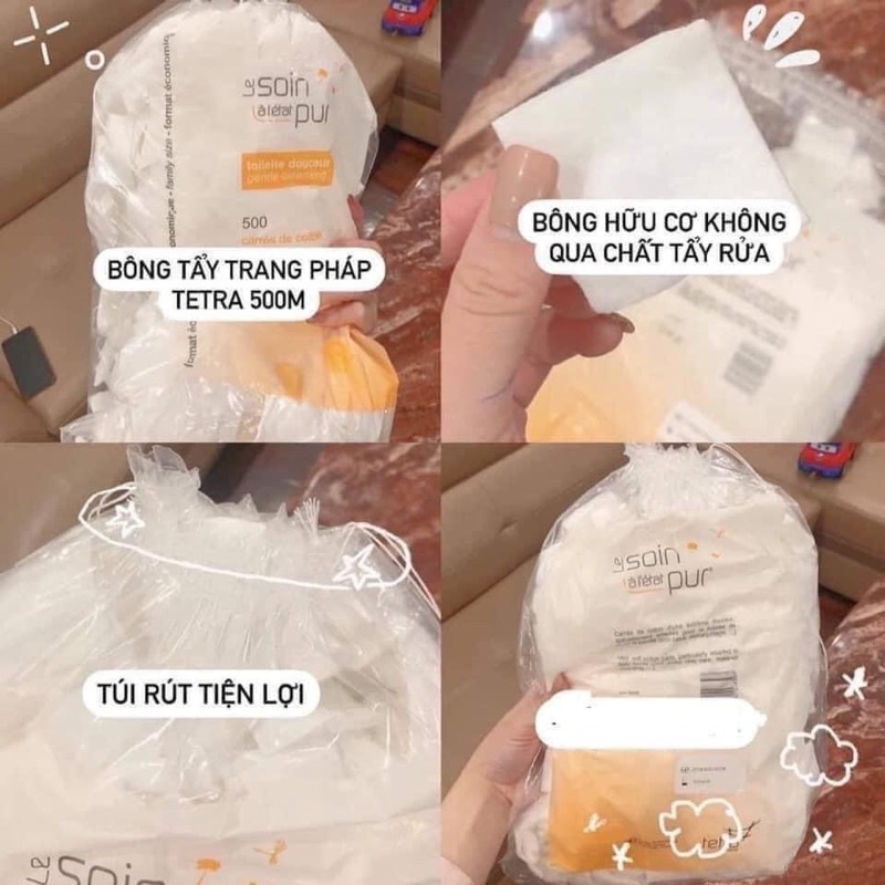 Bông Tẩy Trang Trum Ma Pháp - Bông Tẩy Trang Cotton 600 Miếng Le Soin De Toute La Famille