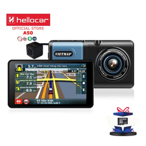 VIETMAP A50 - Camera Hành Trình Ô Tô Trước Sau + Dẫn Đường GPS + Thẻ 32GB