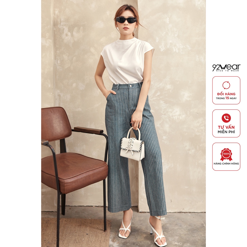 Áo sơ mi nữ vai chờm không tay 92WEAR, chất lụa cổ leo 3 ly vai ASA2220
