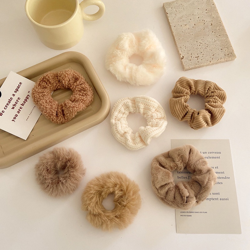 Set 7 dây buộc tóc cao su co giãn mềm mại màu trắng dành cho nữ