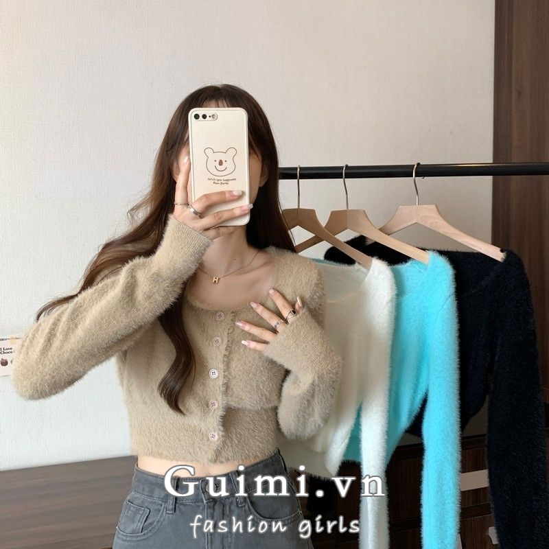 Áo Khoác cardigan Nữ Tay Dài Cổ Vuông Thời Trang Thu Đông