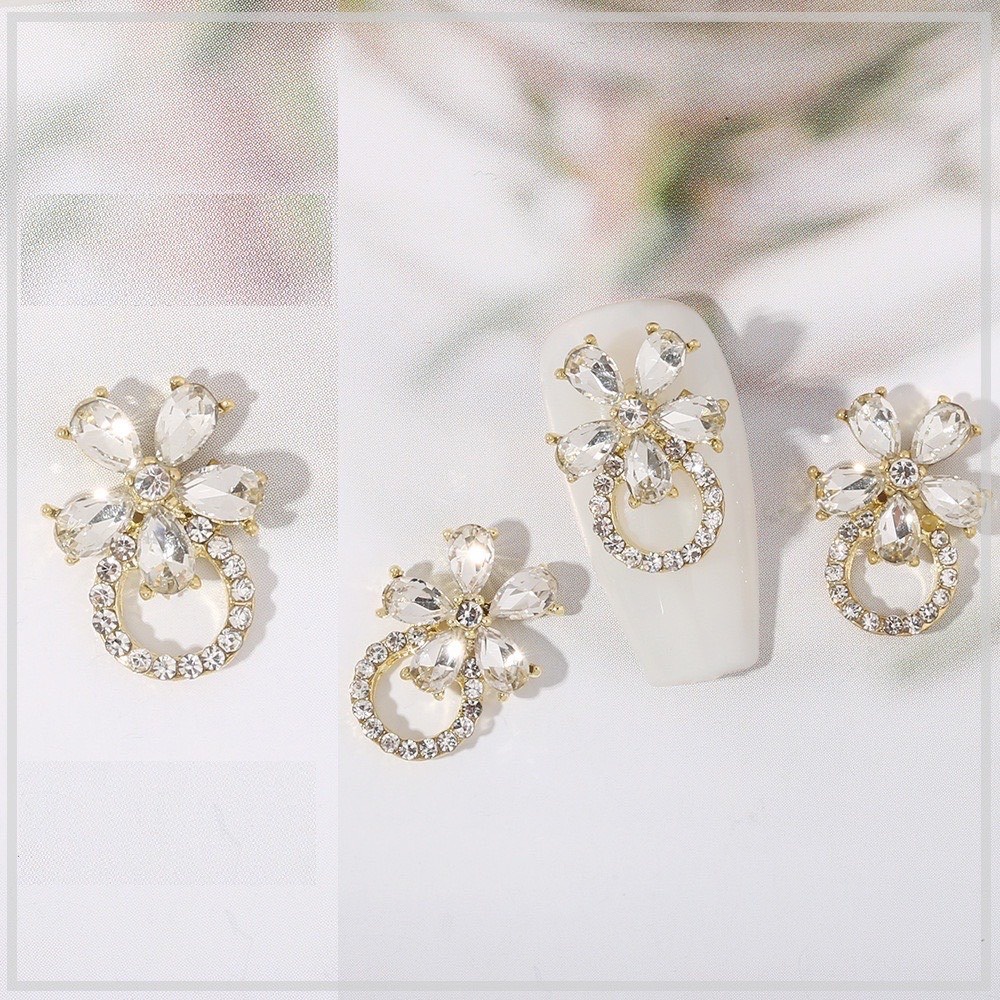 Charm tròn bông hoa đá cao cấp, charm nail gắn móng.