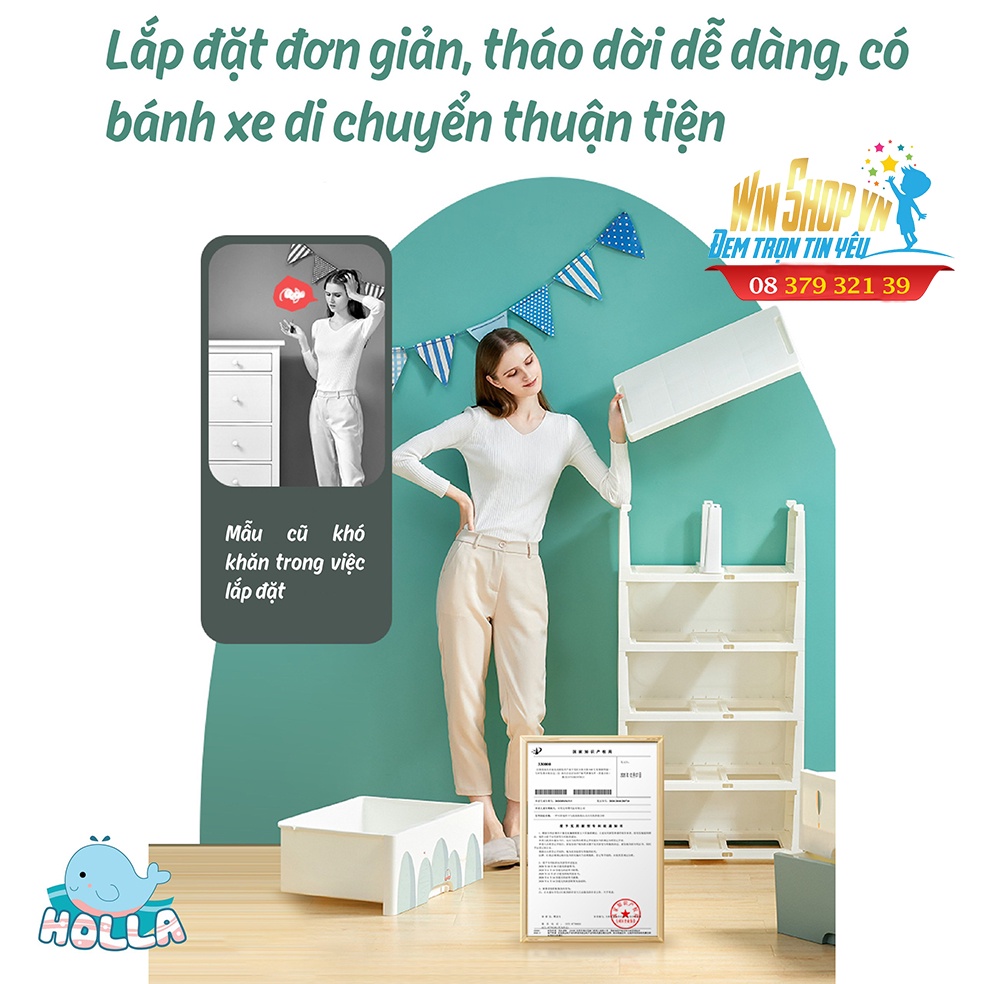 Tủ Nhựa Ngăn Kéo 5 Tầng Holla Cao Cấp Cho Bé