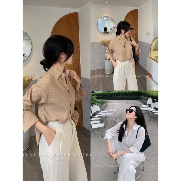 Sơ mi nhăn oversize dài tay  Tiệm Nhà Cá