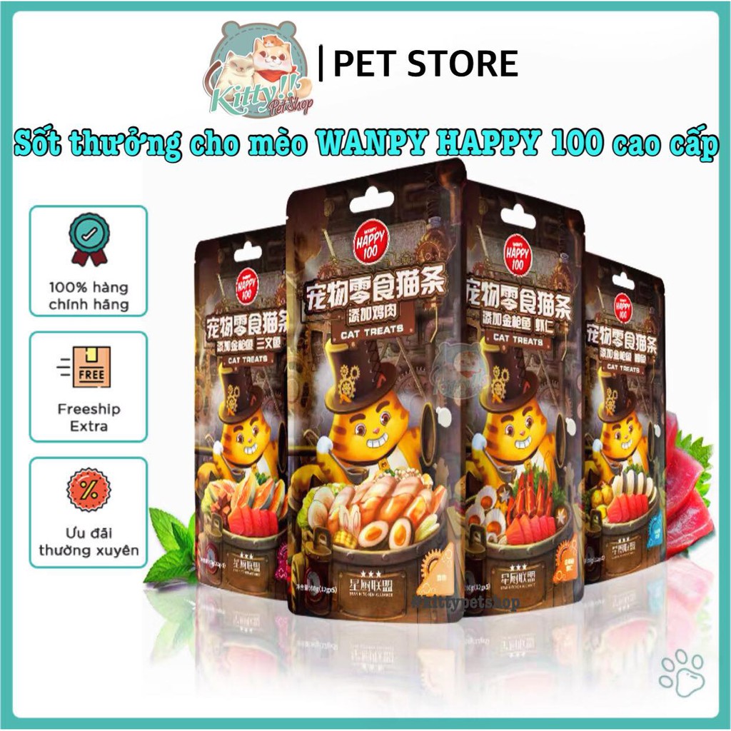 Sốt thưởng Wanpy Happy 100 dành cho mèo, dòng cao cấp mới - súp thưởng, pate cho mèo - Kitty Pet Shop