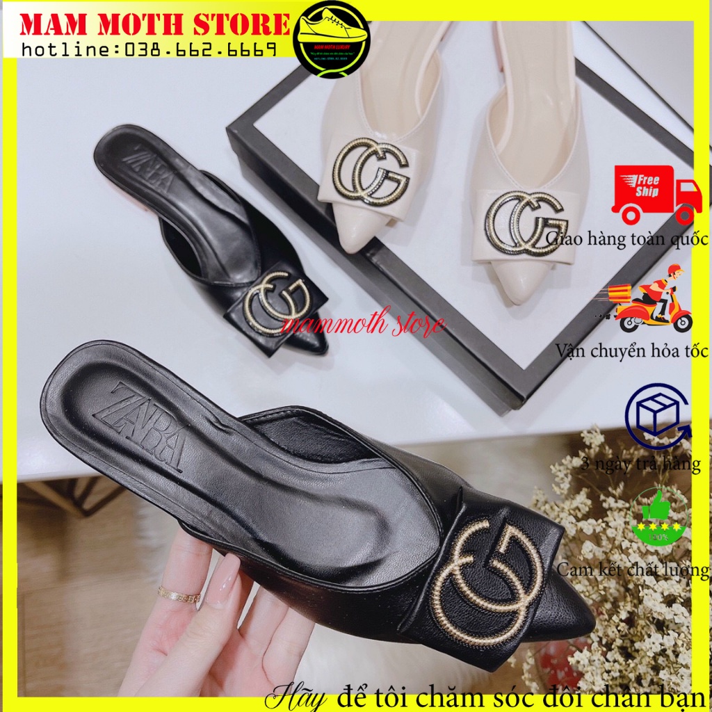 Giày cao gót,sục nữ mũi nhọn hai mẫu đủ màu đen kem full size shop MAMMOTH