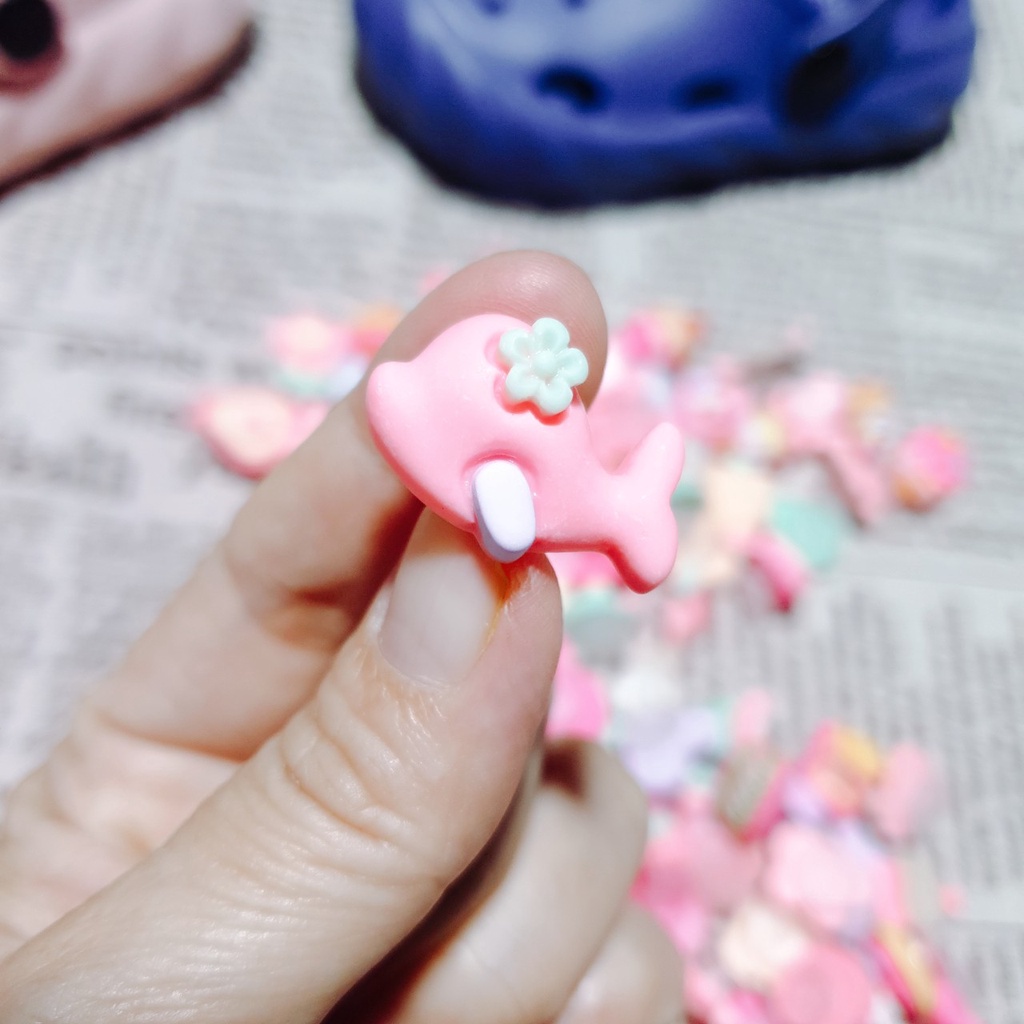 Nút jibit/ sticker hkdesign gắn dép tone/ tông màu pastel, hồng, tím, ... xanh (03 Cái)