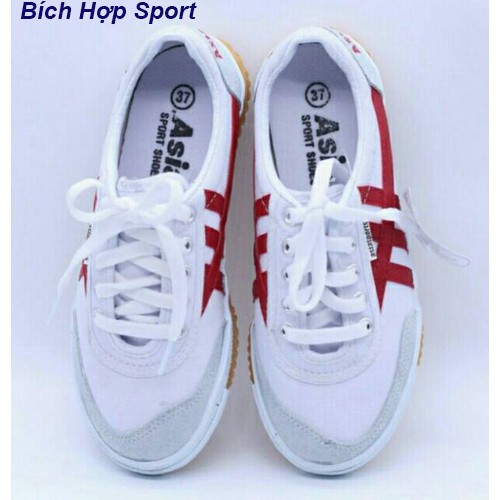 Giày thể thao màu trắng ASIA chính hãng có sọc màu đen và đỏ cổ thấp cột dây cho nam  A-75 | BigBuy360 - bigbuy360.vn