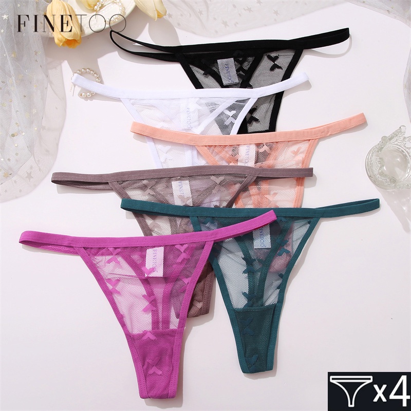 FINETOO Bộ 4 Quần Lót Ren Chữ T Lưng Thấp Gợi Cảm Cho Nữ