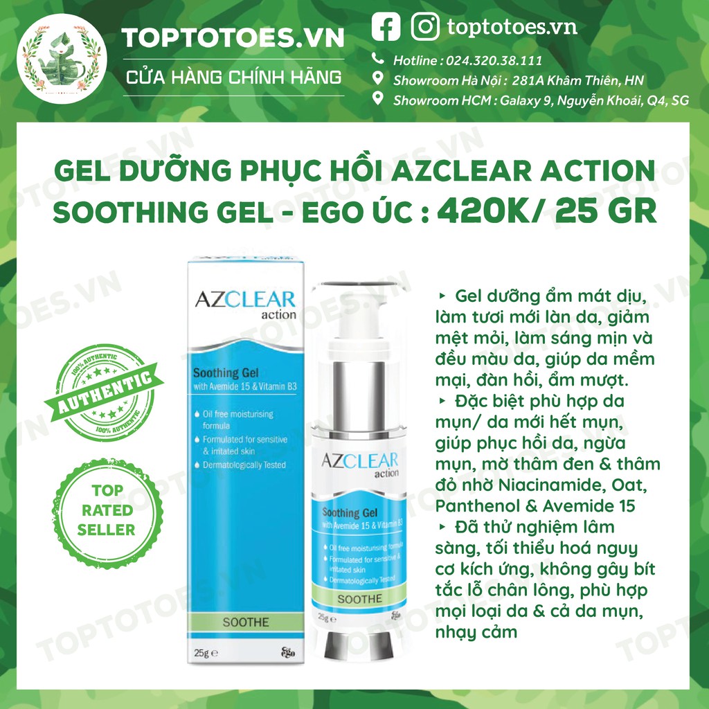 Gel dưỡng phục hồi Úc Azclear Action Soothing Gel dưỡng ẩm, làm dịu mát, phục hồi da cho da sáng mềm, đều màu