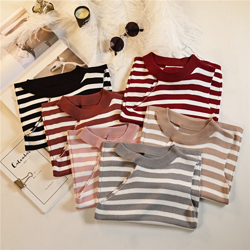 #4186  Áo dệt kim không tay họa tiết kẻ sọc thời trang cho nữ | BigBuy360 - bigbuy360.vn