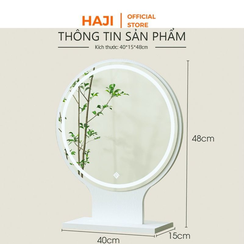 Gương tròn để bàn HAJI viền led cảm ứng điều chỉnh độ sáng thông minh A214