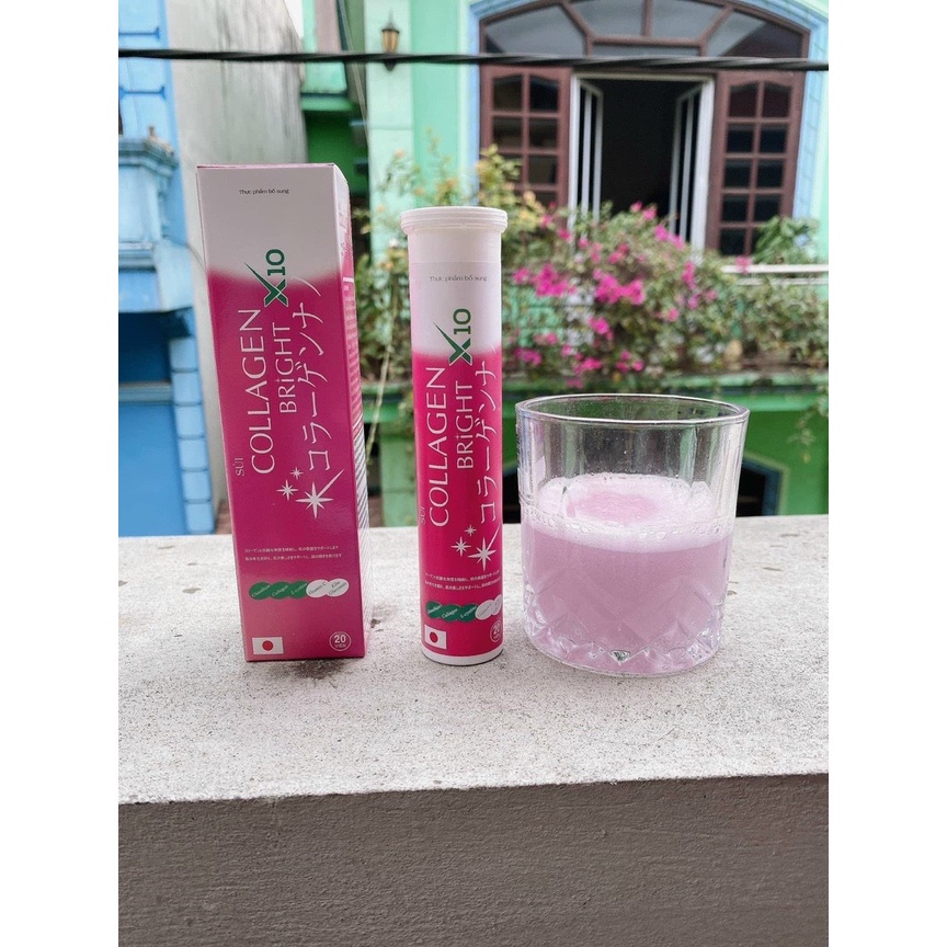 Viên Sủi Collagen X10 collagen đẹp da trắng sáng tự nhiên sạch nám tàn nhanh hiệu quả tuýp 20 viên