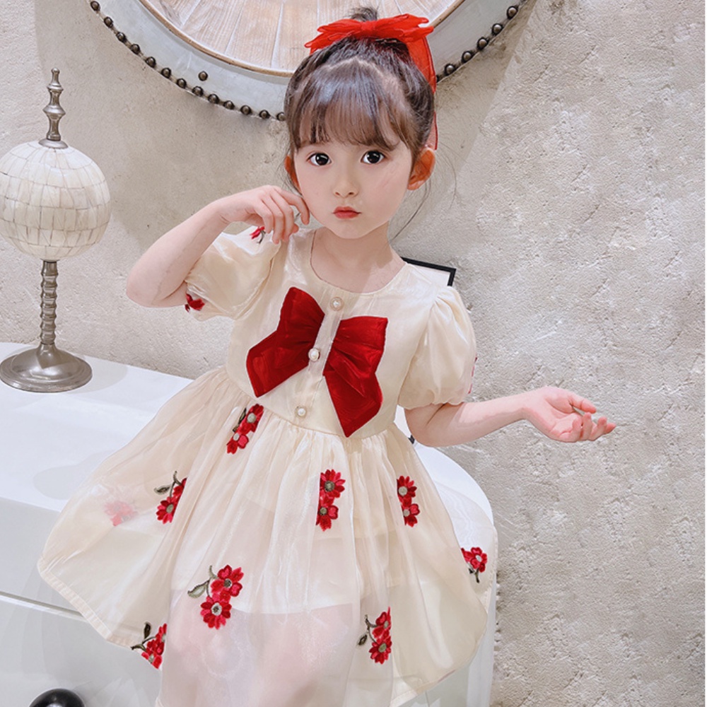 Váy Bé Gái Váy Hoa Công Chúa Nơ Ngực Chất Liệu Tơ Mềm VAY031