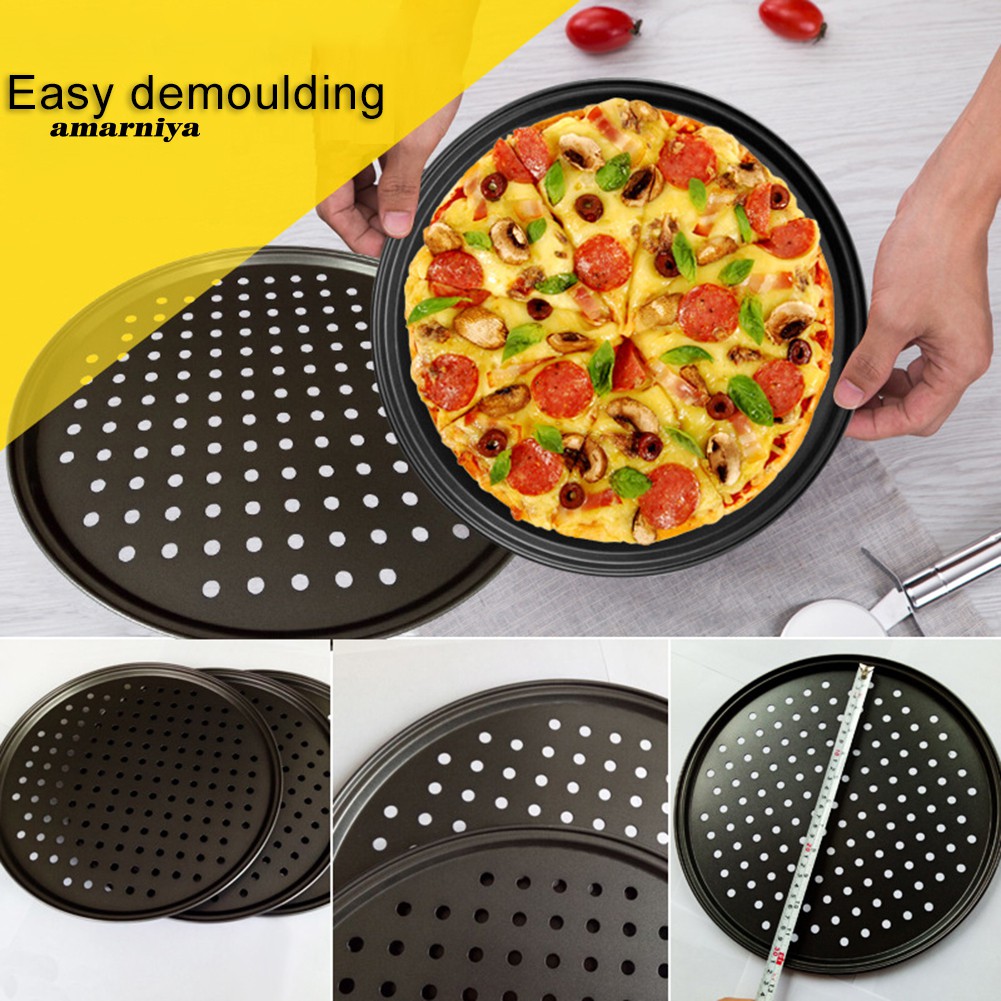 Khay Nướng Bánh Pizza Chống Dính Bằng Thép Không Gỉ Có Lỗ Kích Thước 28 / 32cm