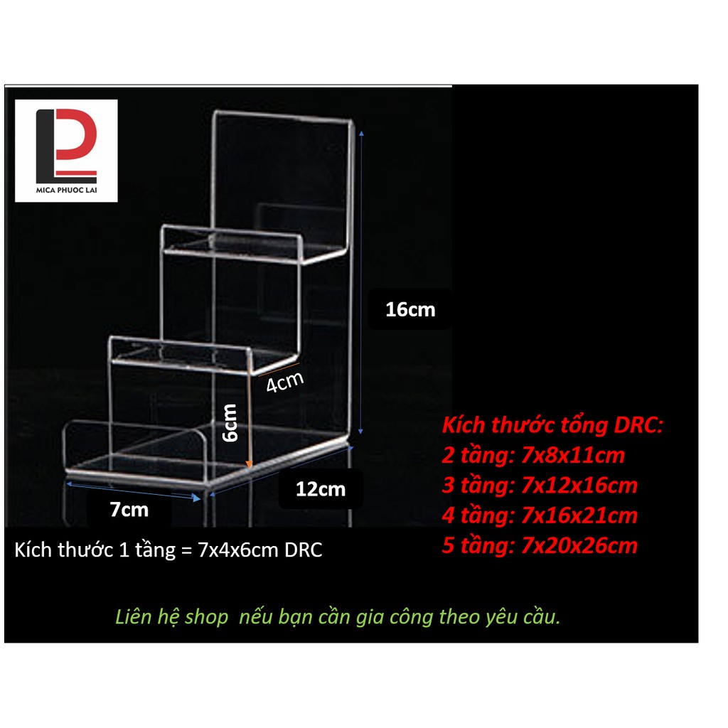 Kệ mica trưng bày ví, điện thoại, Giá đỡ bậc thang acrylic cao cấp