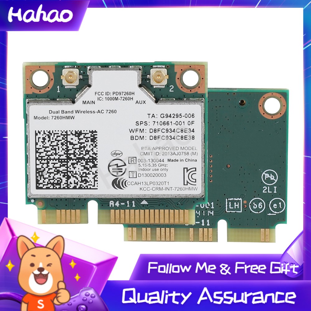Hahao Dành Cho Intel 7260HMW 7260AC 867M 2.4 / 5G Bluetooth Không Dây Nửa Mini PCIE Thẻ WiFi
