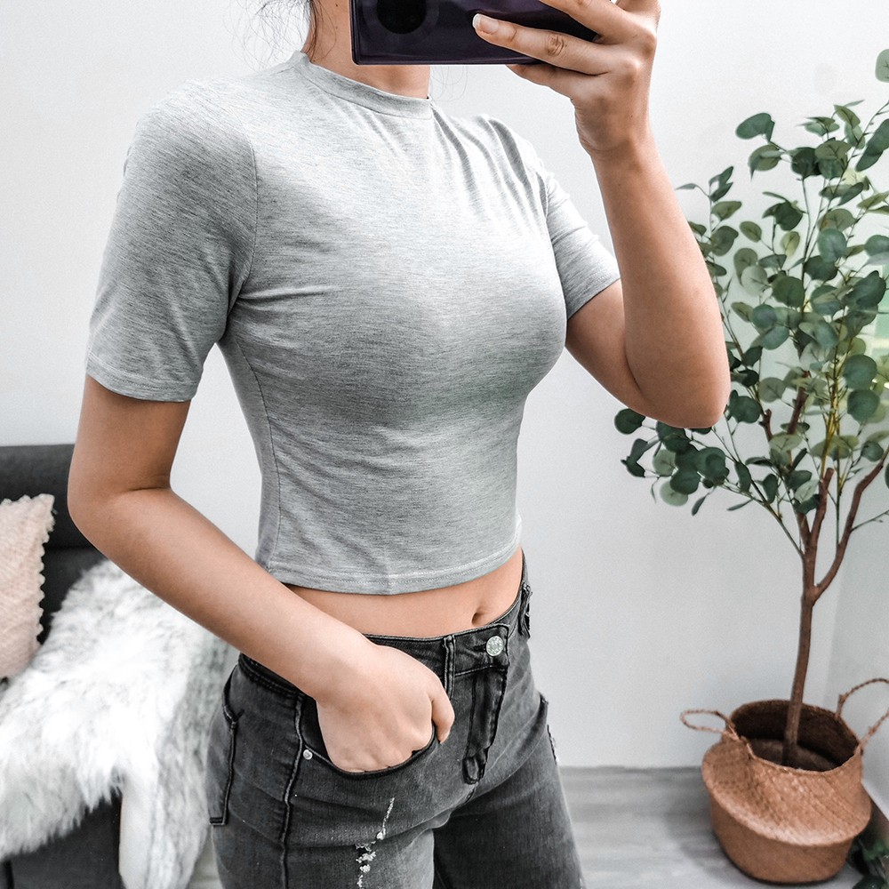 Áo croptop bằng cotton tay ngắn đơn giản thời trang dành cho nữ | BigBuy360 - bigbuy360.vn