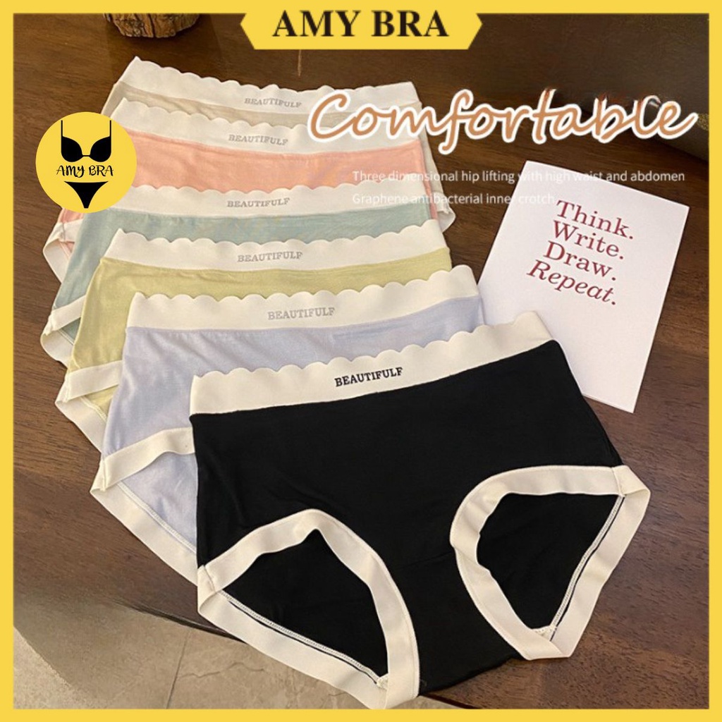 Quần Lót Nữ Cạp Vừa  - Quần Lót Cotton Trơn Co Giãn Thấm Mồ Hôi AMYBRA L058