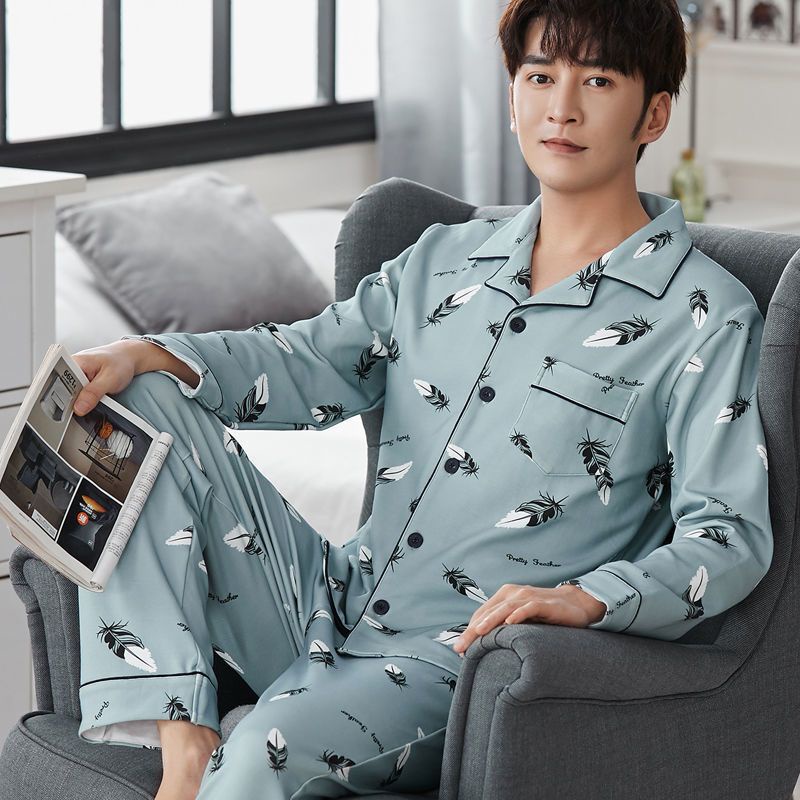 Bộ Đồ Ngủ Tay Dài Vải Cotton Thời Trang Xuân Thu Cho Nam