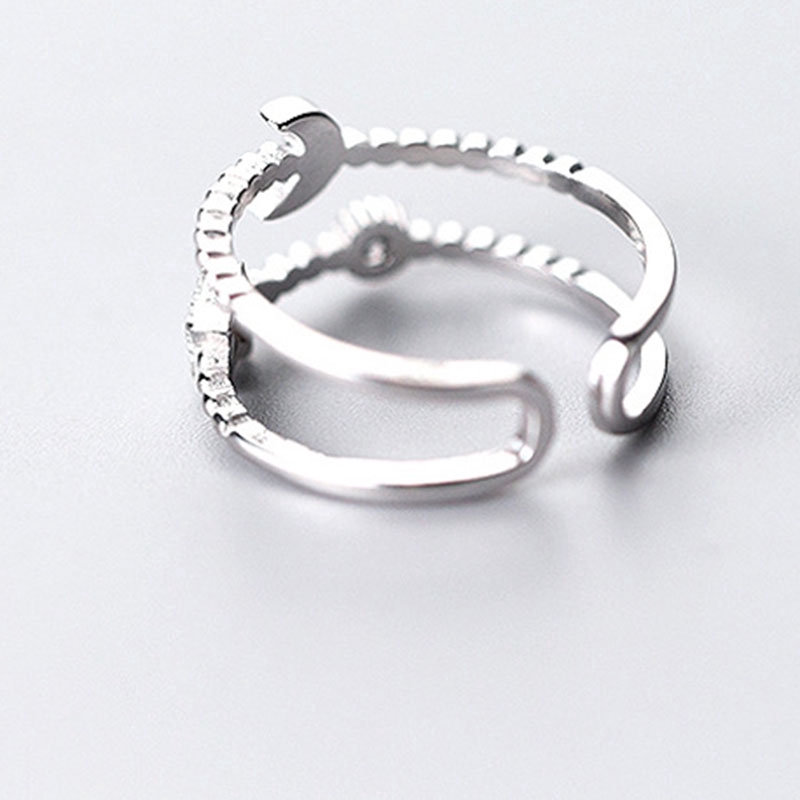 Nhẫn mở hai lớp đính đá hình ngôi sao và mặt trăng thời trang kiểu Hàn cho nữ