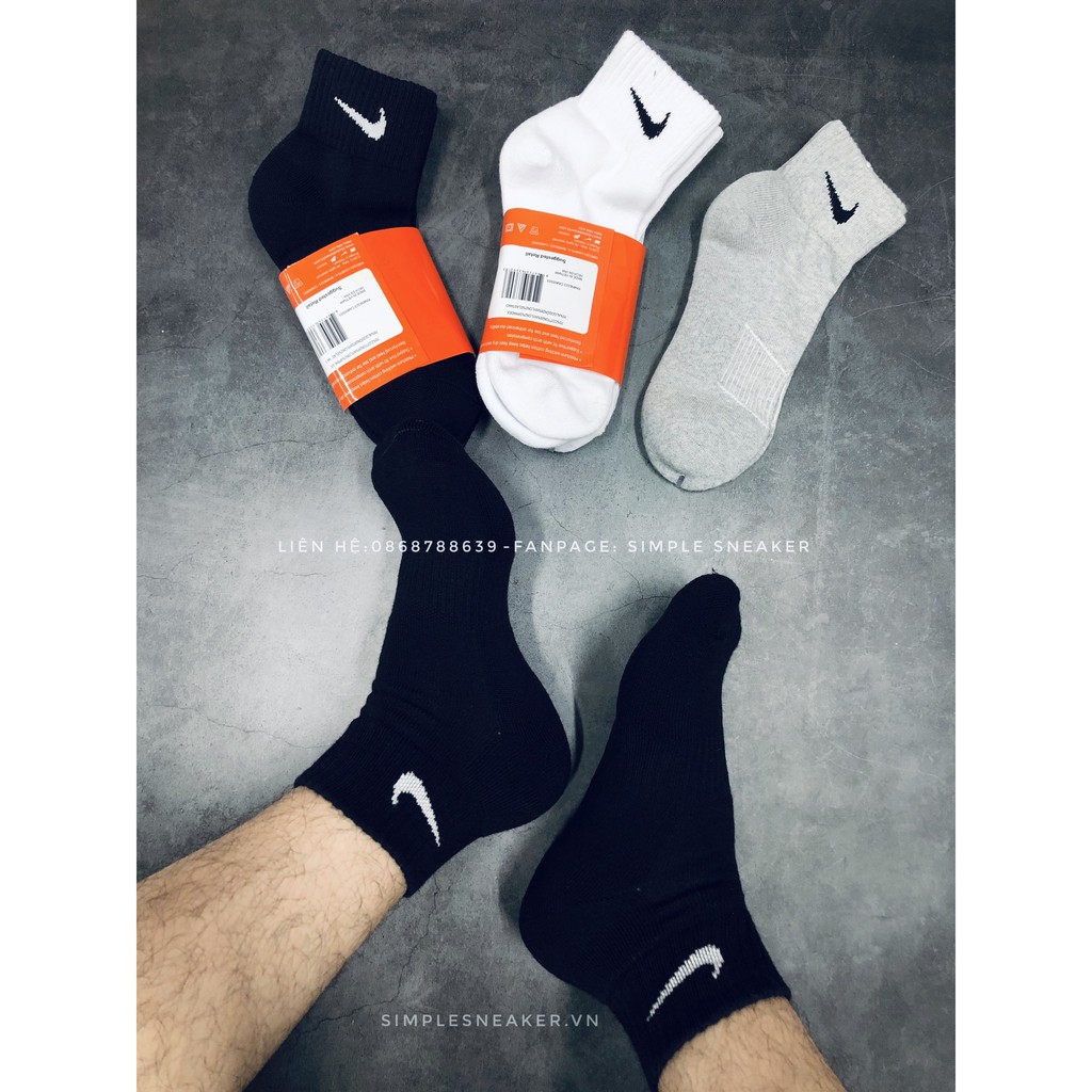 Vớ Nike Cổ Lửng 🔥FREESHIP🔥 Tất Nam Nữ Unisex Chính Hãng - Chất Dày Dặn Cao Cấp Chống Hôi Chân - Đen Trắng Xám