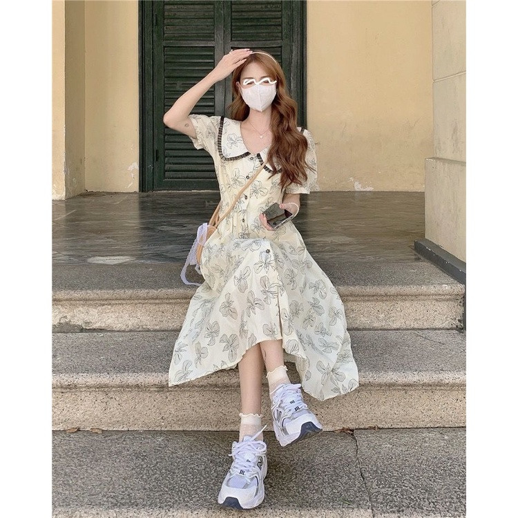 Đầm Tay Phồng Cổ Búp Bê Họa Tiết Hoa Phong Cách Pháp Thời Trang Mùa Hè Dành Cho Nữ 2022