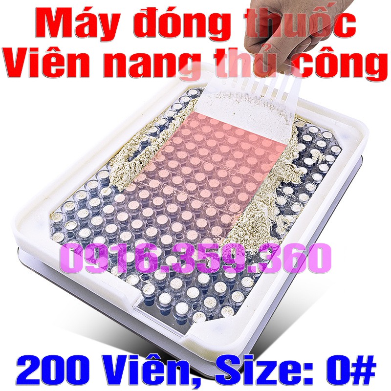 Máy đóng thuốс thủ công 200v trong suốt size: 0#, vô viên nang 200 lỗ