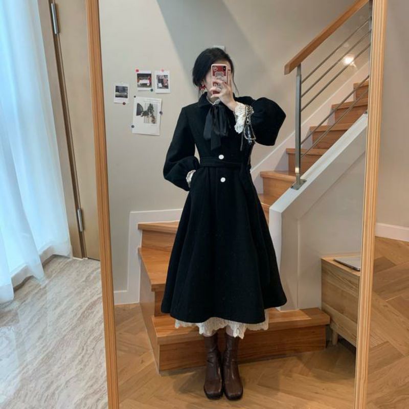 Áo Khoác Dạ Dáng Dài, Áo Khoác Dạ Bo Tay Phong Cách Retro ❤️