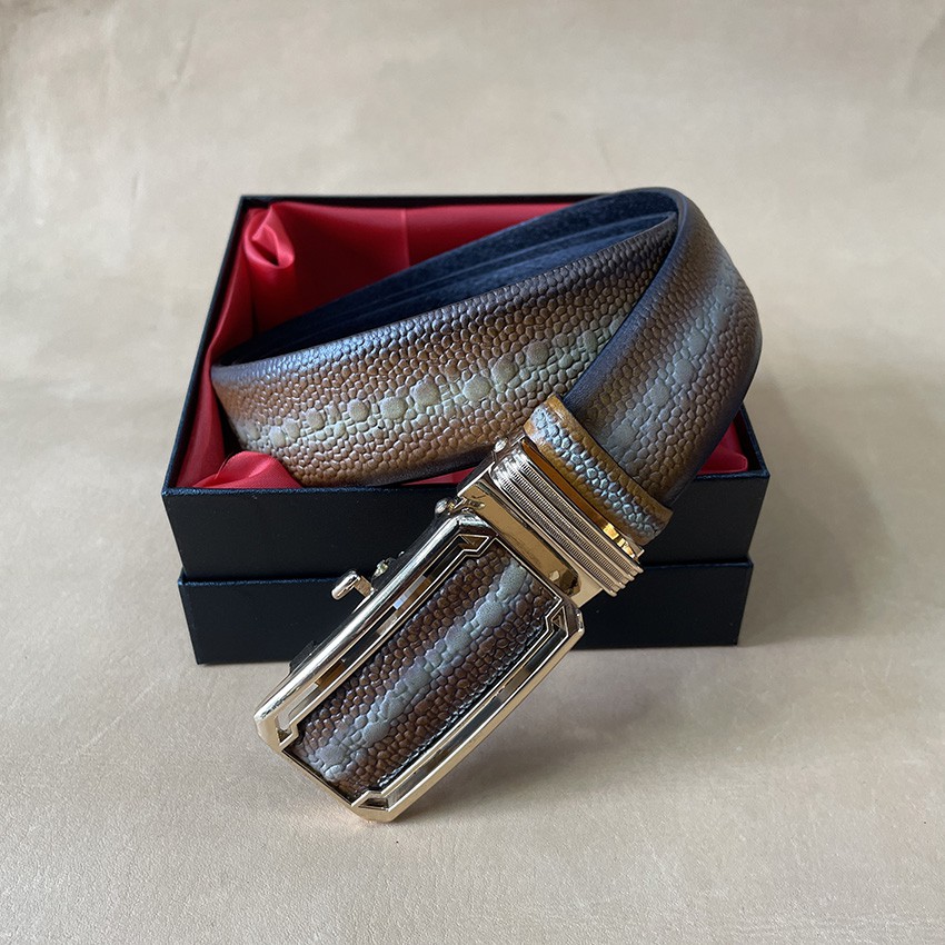 Thắt Lưng Da Bò Cao Cấp Dập Vân Cá Đuối Bản Rộng 3.5cm Khóa Tự Động Siêu Đẹp TM807 Bảo Hành 24 Tháng Kèm Hộp Lót Nhung