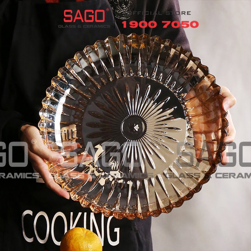 Dĩa Thủy Tinh Cạn Tròn Tia Kim Cương Màu Cao Cấp | Tùy Chọn Kích thước và màu sắc