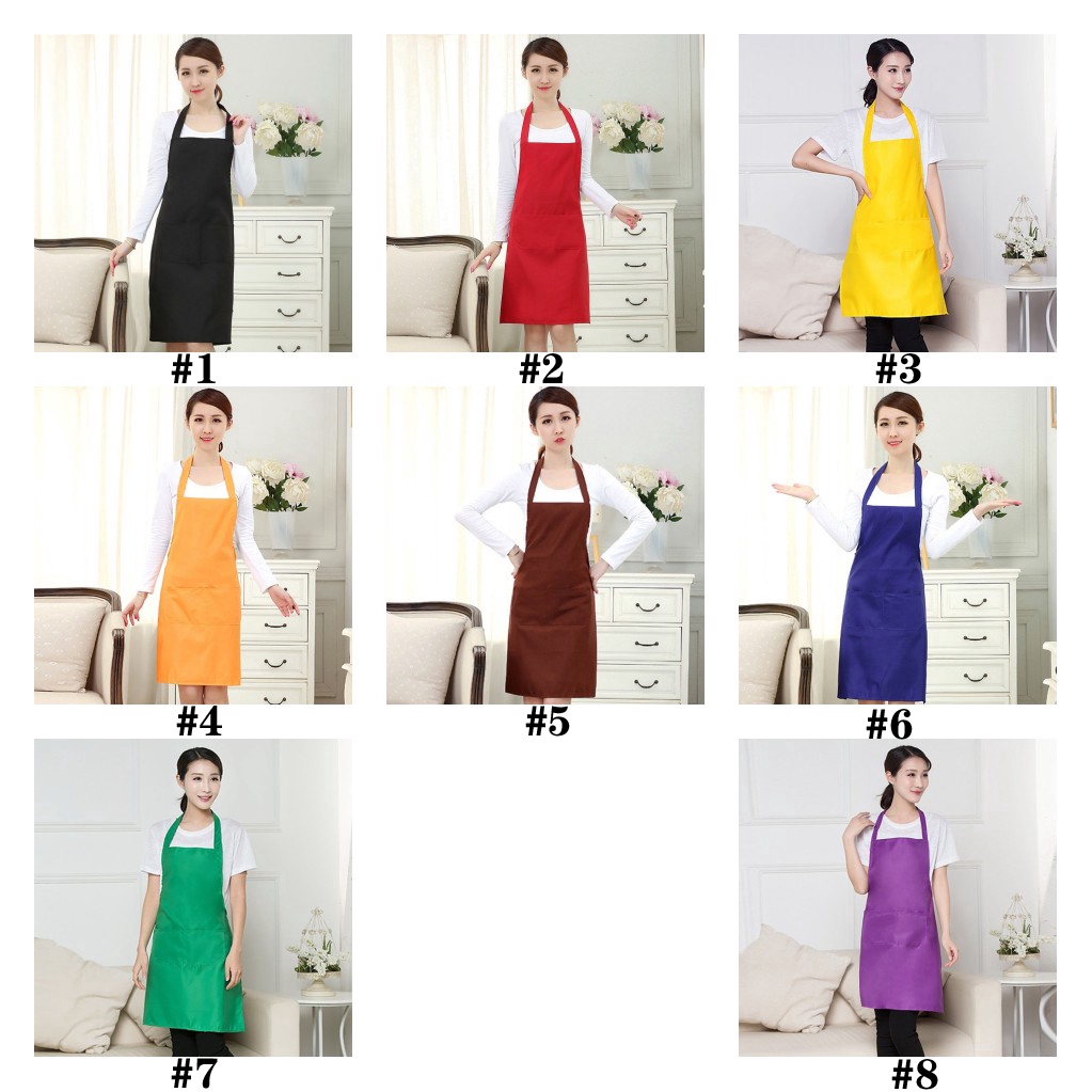 Tạp dề làm bếp trơn màu dễ thương có túi