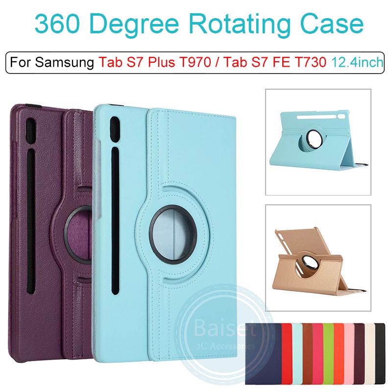 Bao da máy tính bảng pu xoay 360 độ bảo vệ cho Samsung Tab S7 FE T730 T733 T736 T735 S7Plus T970 T975 12.4inch