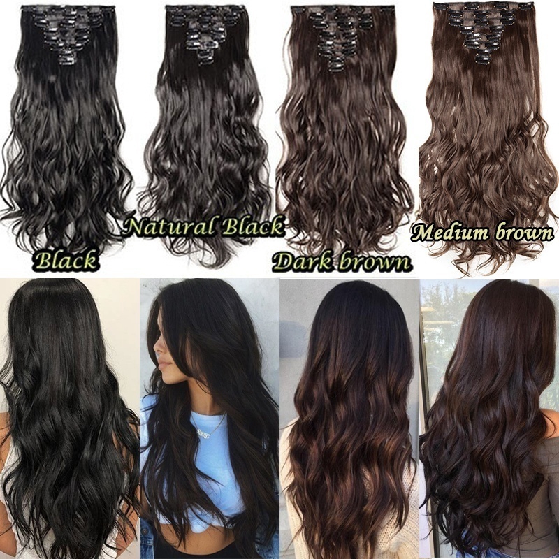 Bộ 8 Tóc Giả Nối Dài 17 Kẹp Bằng Sợi Tổng Hợp