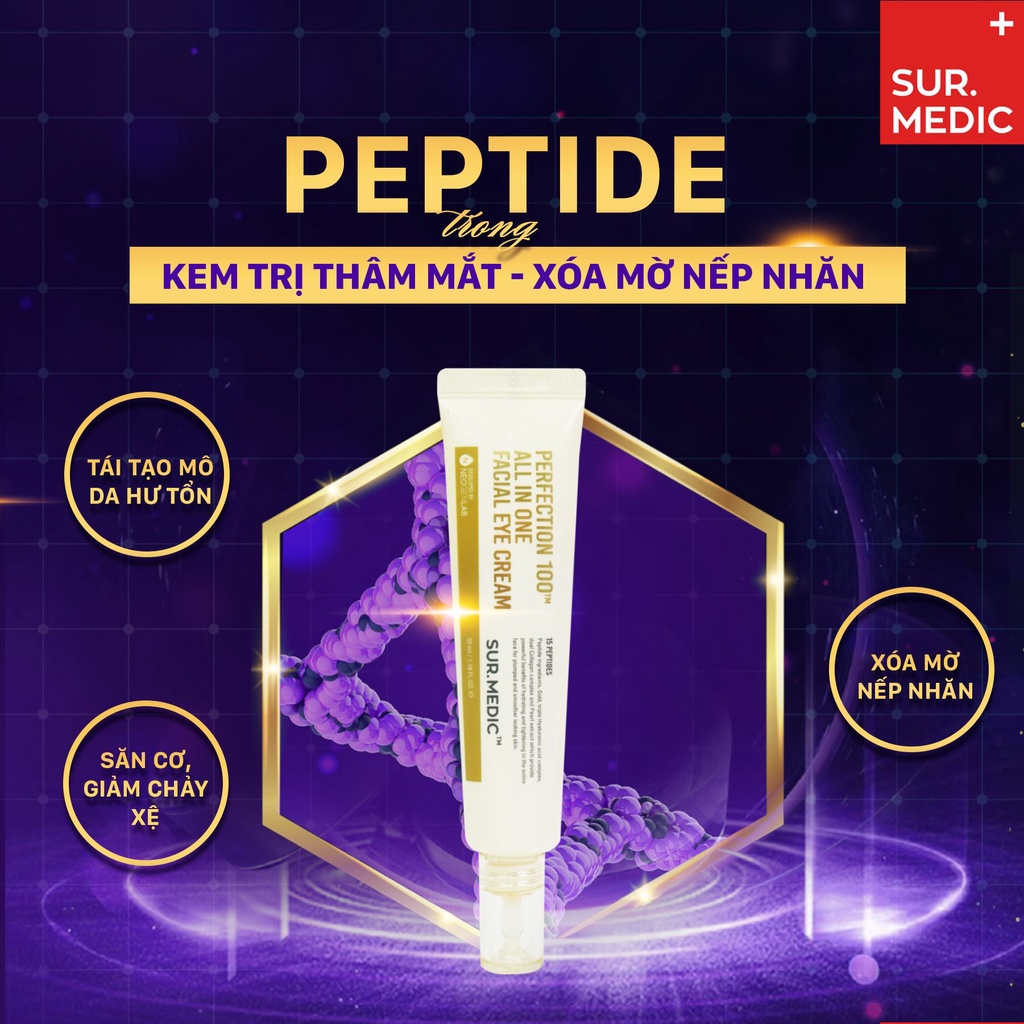 SUR.MEDIC+ Kem Dưỡng Mắt Chống Lão Hóa Cải Thiện Nếp Nhăn Vùng Mắt Sur.Medic Perfection 100™ All In One Facial Eye Cream