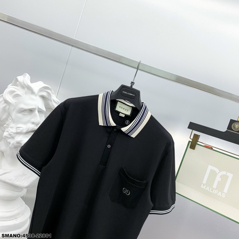 Áo polo nam GC thêu chữ túi phối kẻ cổ cực đẹp-Áo phông nam mới nhất