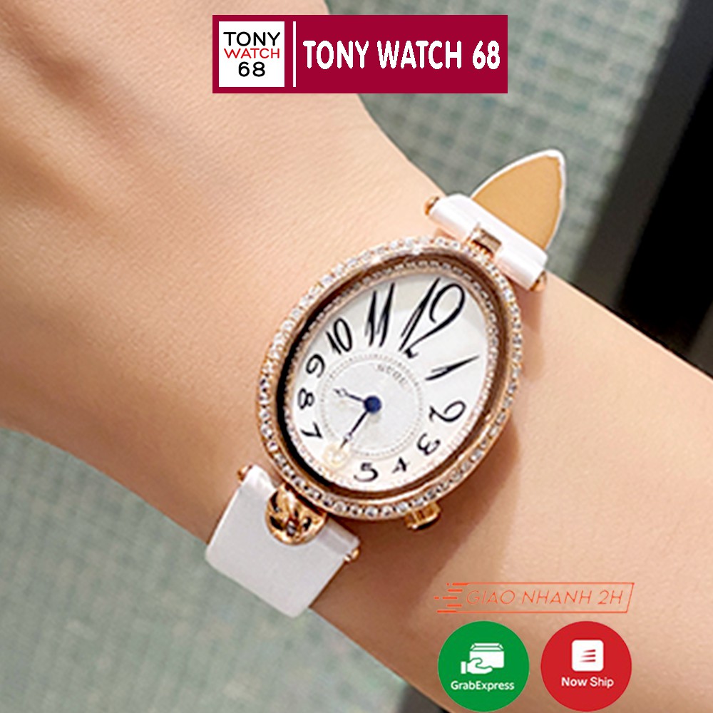 Đồng hồ nữ Guou chính hãng chống nước hình giọt nước viền đá dây da Tony Watch 68