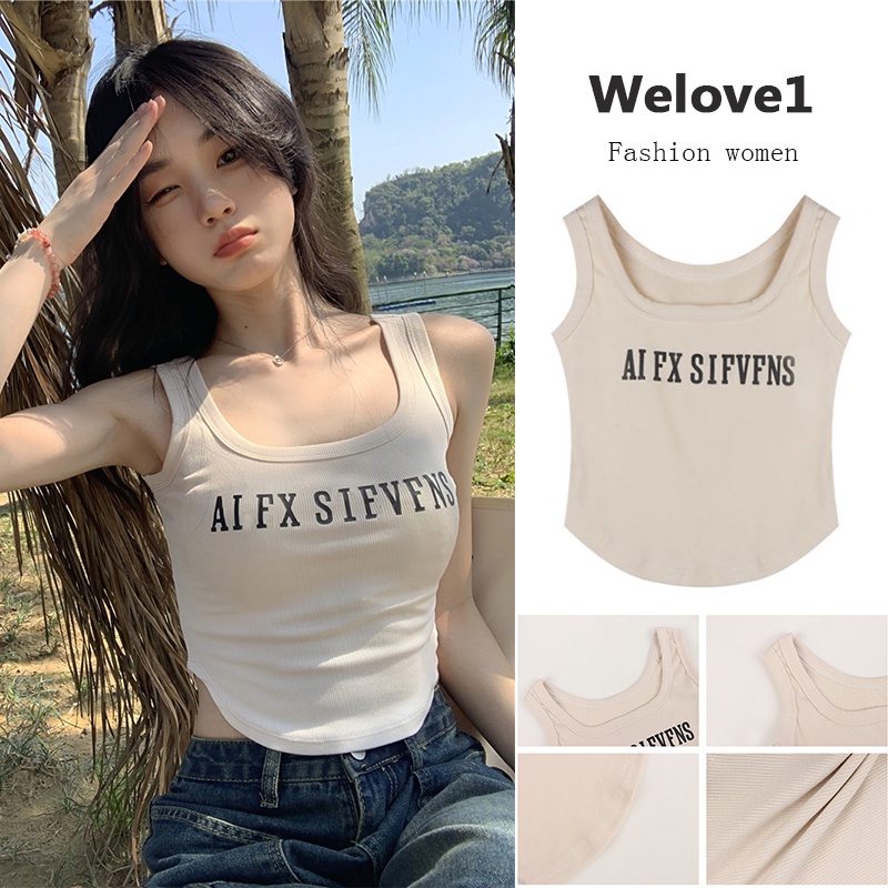 Áo hai dây dáng ôm vừa vặn in chữ cá tính phong cách Hàn Quốc ngọt ngào trẻ trung cho nữ