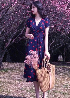 Đầm cherry xanh form dài (kèm hình thật)
