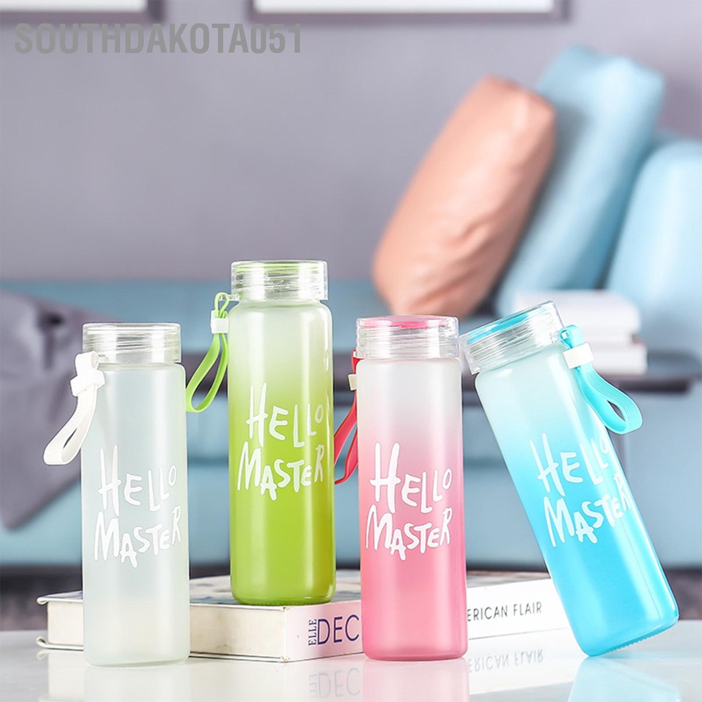 Southdakota051 Gradient Colorful Glass Water Bottle Portable Non Slip 400ml Cup with Lid